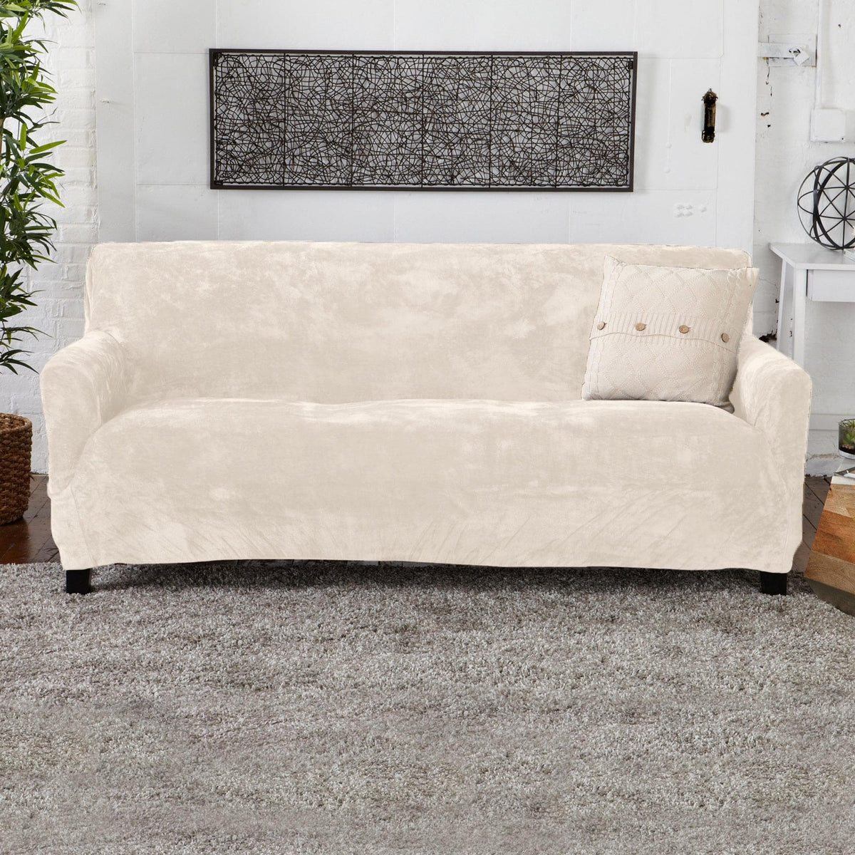 Velvet Stretch Slipcover – Gale Collection Form-Fit Sofa Cover – view 132