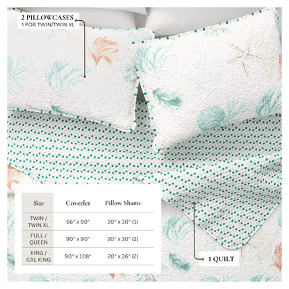 Key West Watercolor Seashell and Coral Coastal Quilt Set – view 3