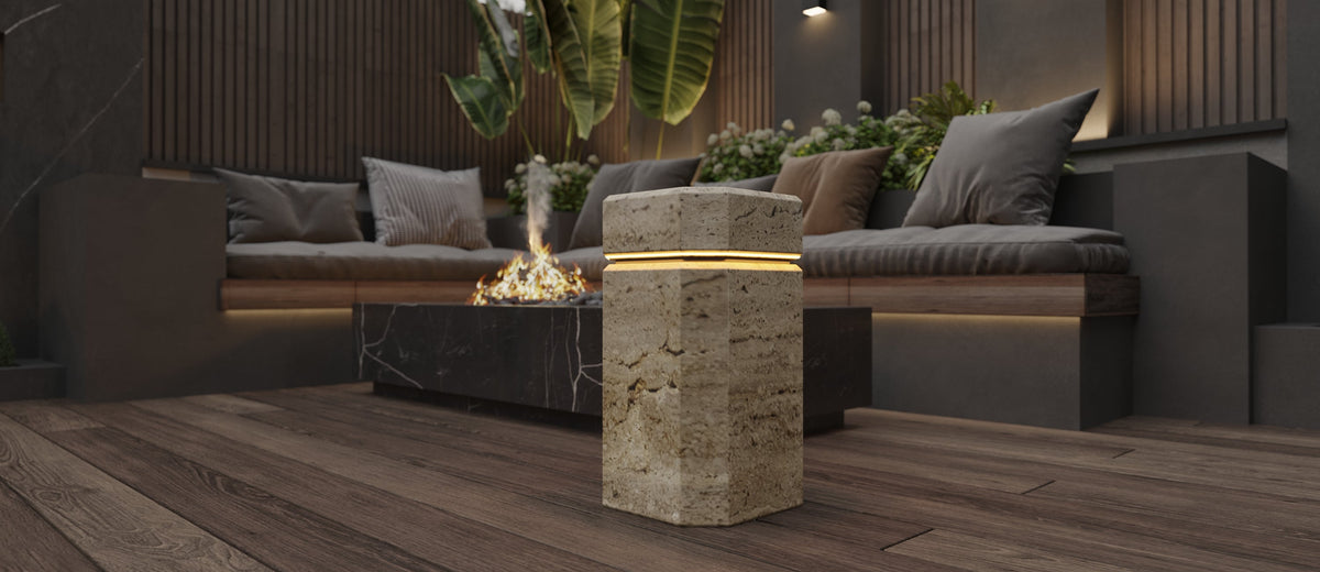 Travertine Marble Side Table with Integrated LED Lighting