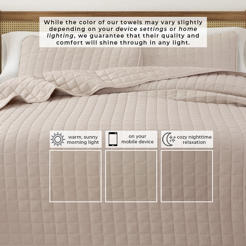 Box-Stitched Seersucker Microfiber Quilt Set with Shams in White or Bone – view 12