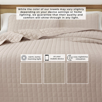 Box-Stitched Seersucker Microfiber Quilt Set with Shams in White or Bone – view 12