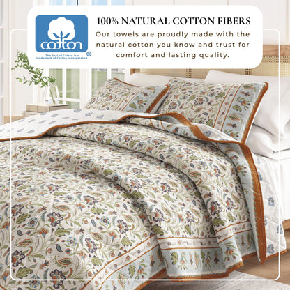 Boho Floral Printed Cotton Quilt and Sham Set – Indira Collection – view 6