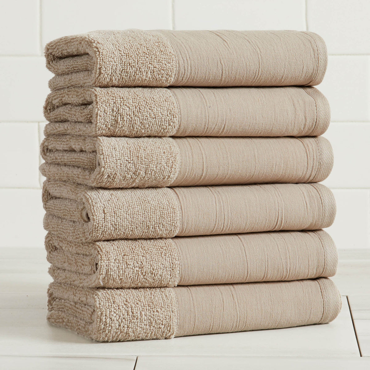 Priya Collection Cotton 6-Piece Towel Set with Linen-Like Border – view 25
