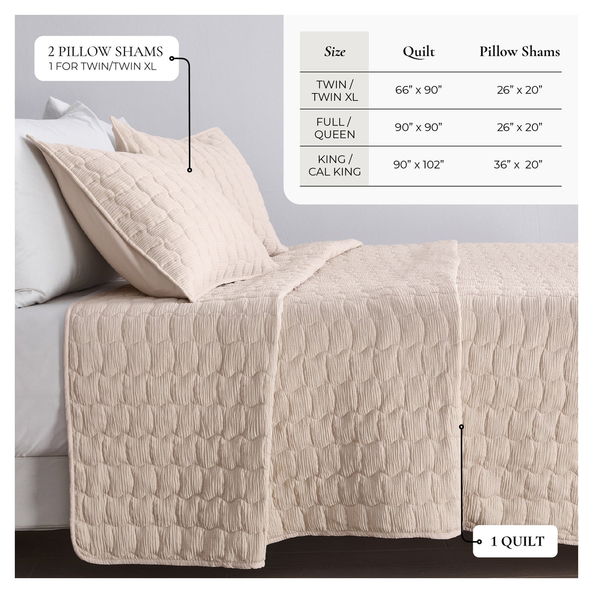 Gauze-Like Wave Stitch Quilt Set with Shams in White or Bone – view 10
