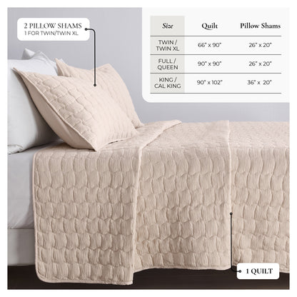 Gauze-Like Wave Stitch Quilt Set with Shams in White or Bone – view 10