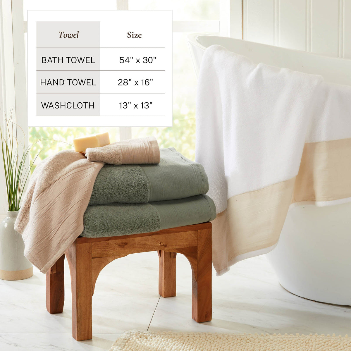 Priya Collection Cotton 6-Piece Towel Set with Linen-Like Border – view 6