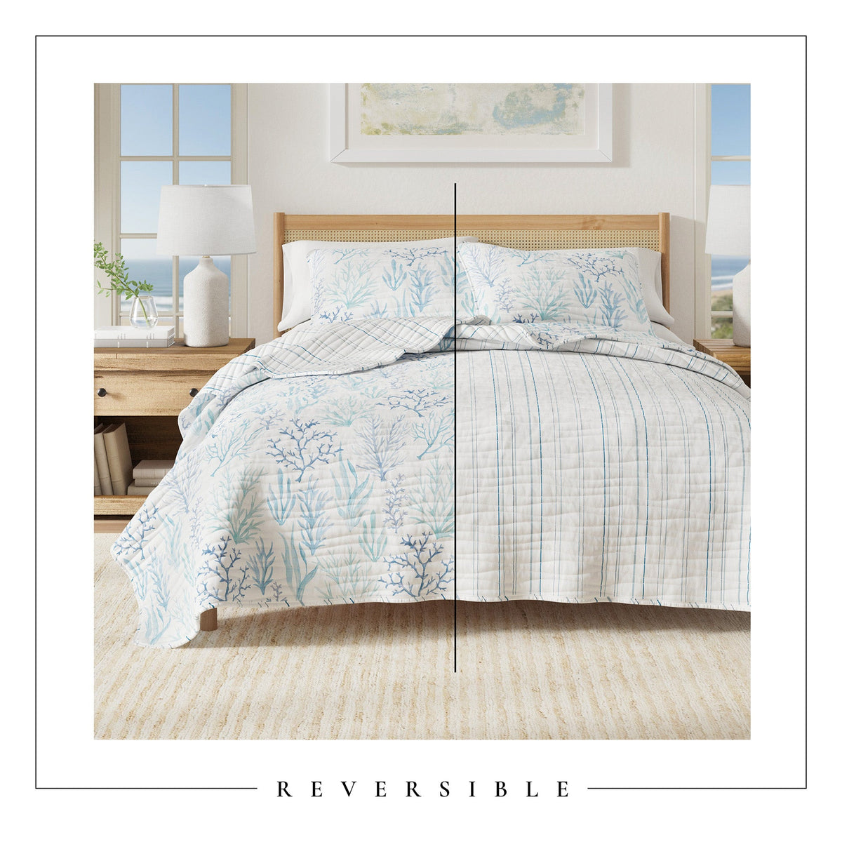 Amelia Island Blue Watercolor Coral Microfiber Quilt Set – view 4