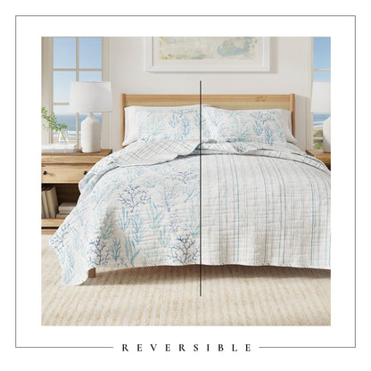 Amelia Island Blue Watercolor Coral Microfiber Quilt Set – view 4