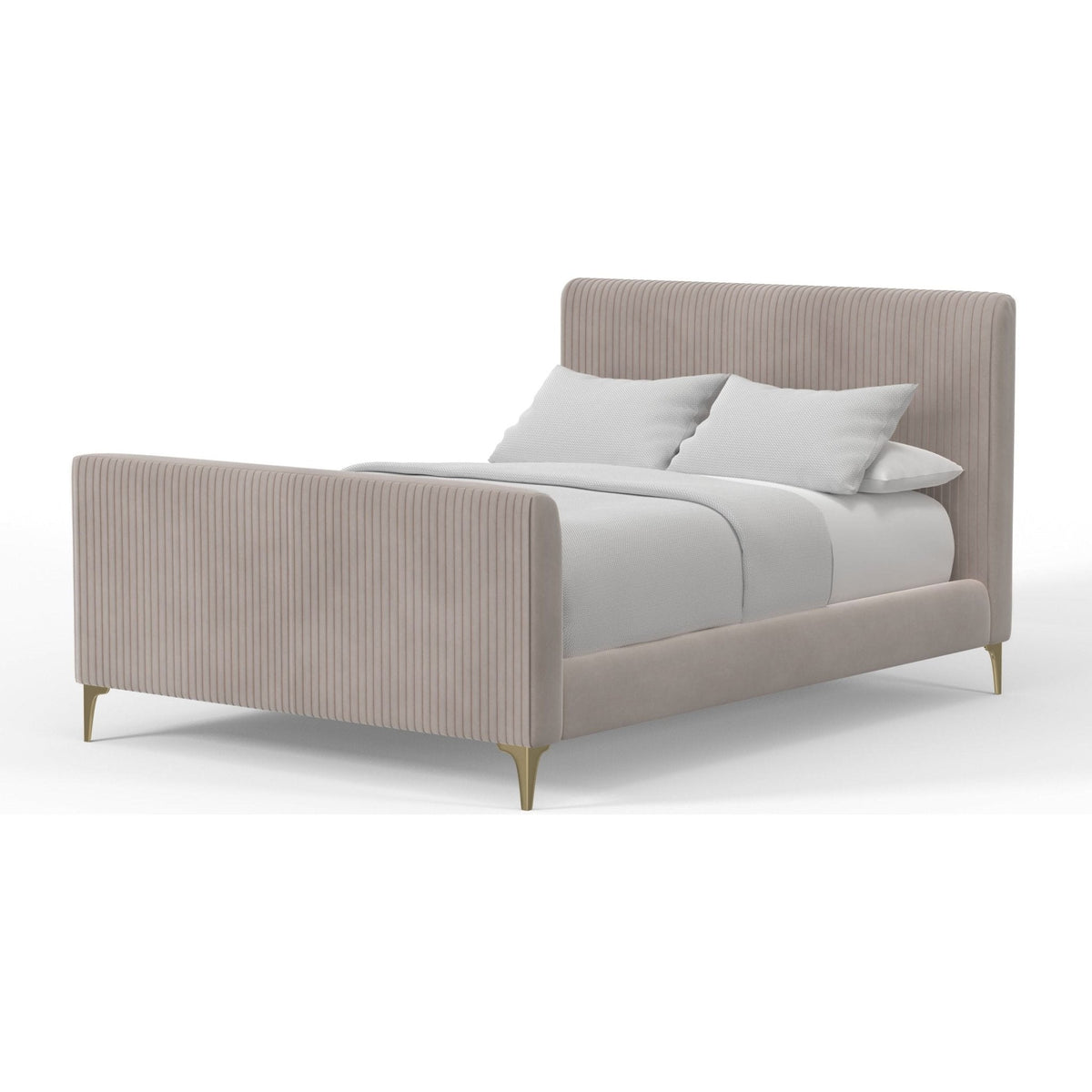 Zaldy Light Grey Velour Platform Bed with Ribbed Headboard and Gold Legs – view 5