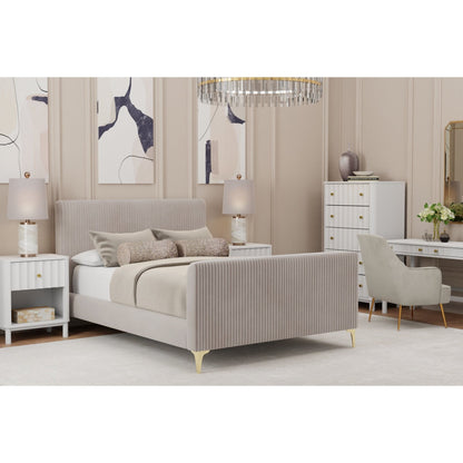 Velour Polyester Platform Bed, Light Grey