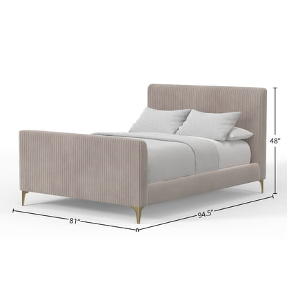Zaldy Light Grey Velour Platform Bed with Ribbed Headboard and Gold Legs – view 7