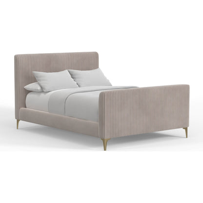 Zaldy Light Grey Velour Platform Bed with Ribbed Headboard and Gold Legs – view 3