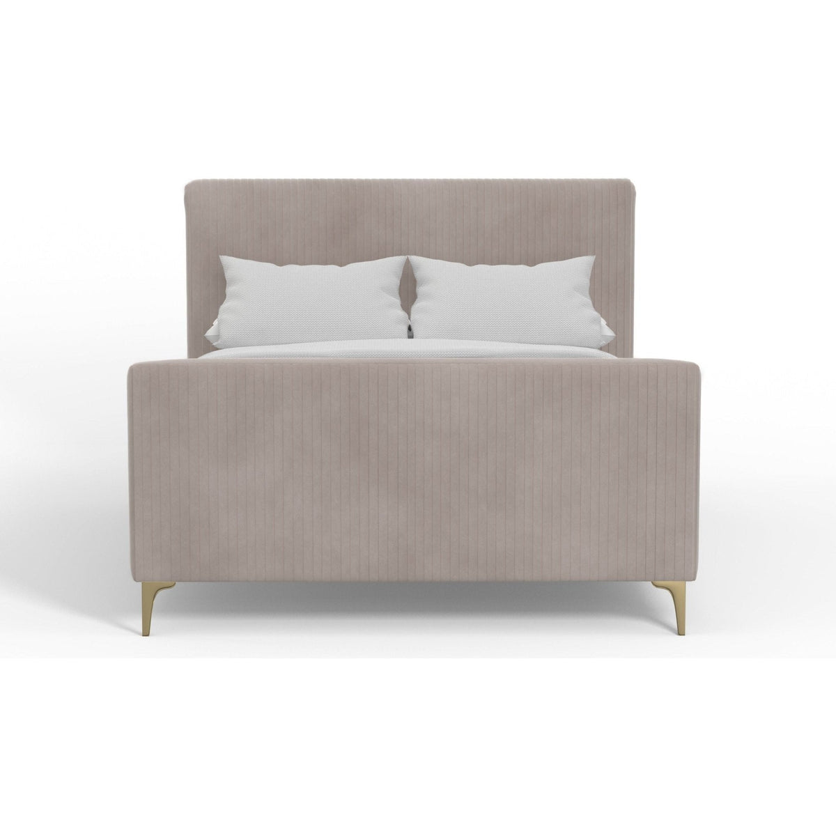Zaldy Light Grey Velour Platform Bed with Ribbed Headboard and Gold Legs – view 4