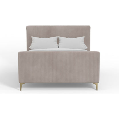 Zaldy Light Grey Velour Platform Bed with Ribbed Headboard and Gold Legs – view 4