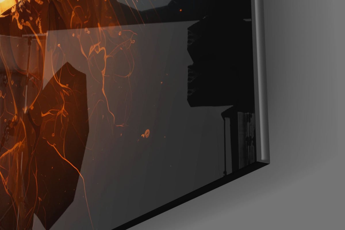 Fiery Cracked Bitcoin Blast Glass Wall Art, Crypto Decor – view 7