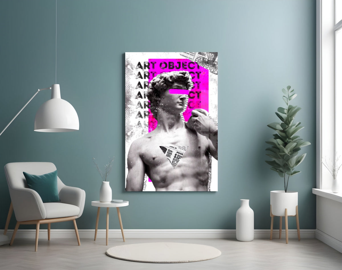 Marble Statue Collage with Magenta Block Glass Wall Art – view 4