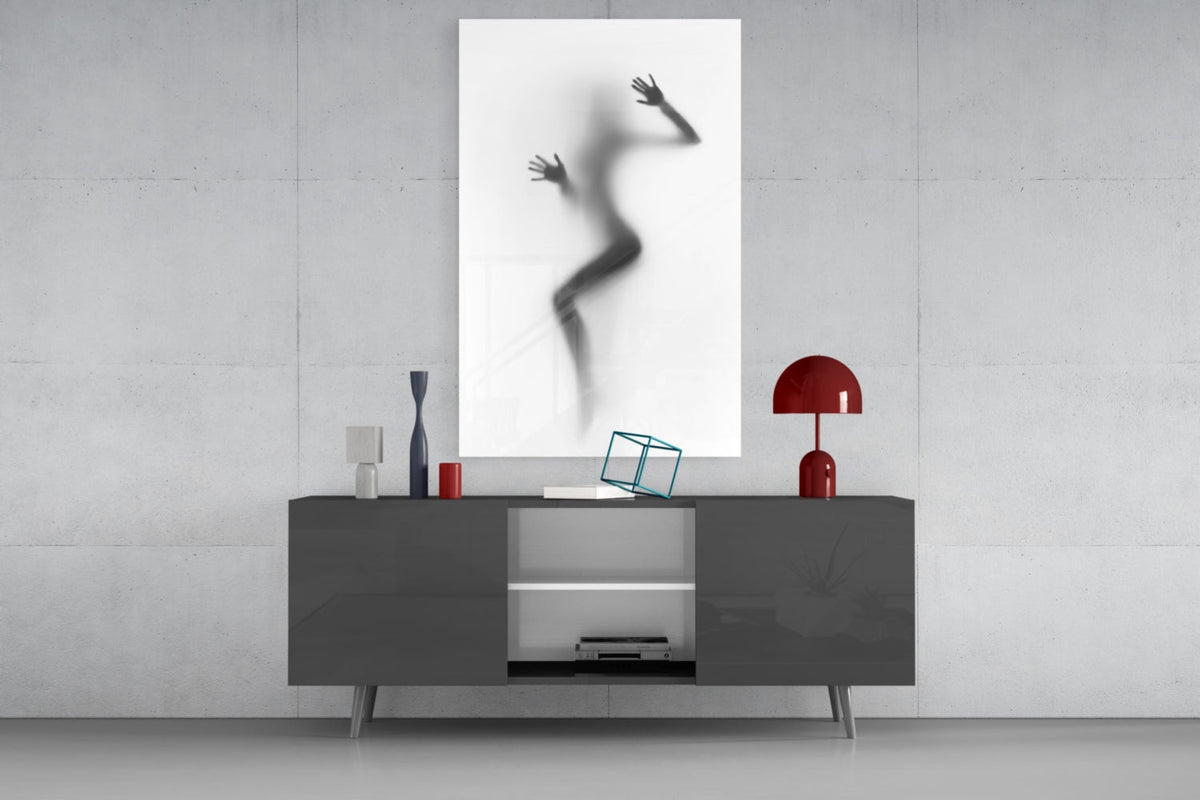 Woman Shadow Glass Wall Art – Black and White Frosted Silhouette – view 8