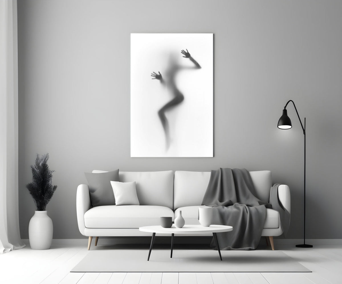 Woman Shadow Glass Wall Art – Black and White Frosted Silhouette – view 3