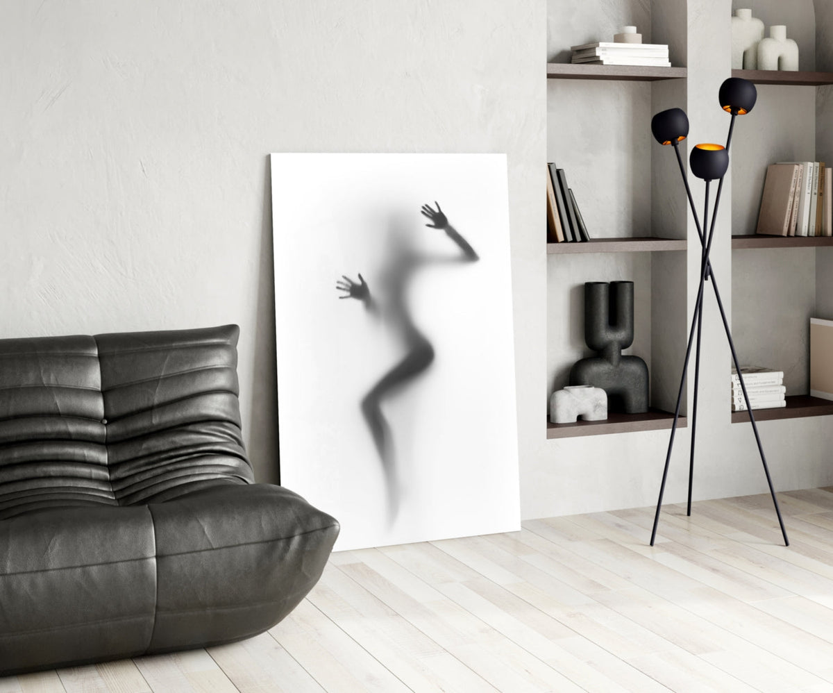 Woman Shadow Glass Wall Art – Black and White Frosted Silhouette – view 5