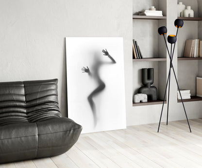 Woman Shadow Glass Wall Art – Black and White Frosted Silhouette – view 5