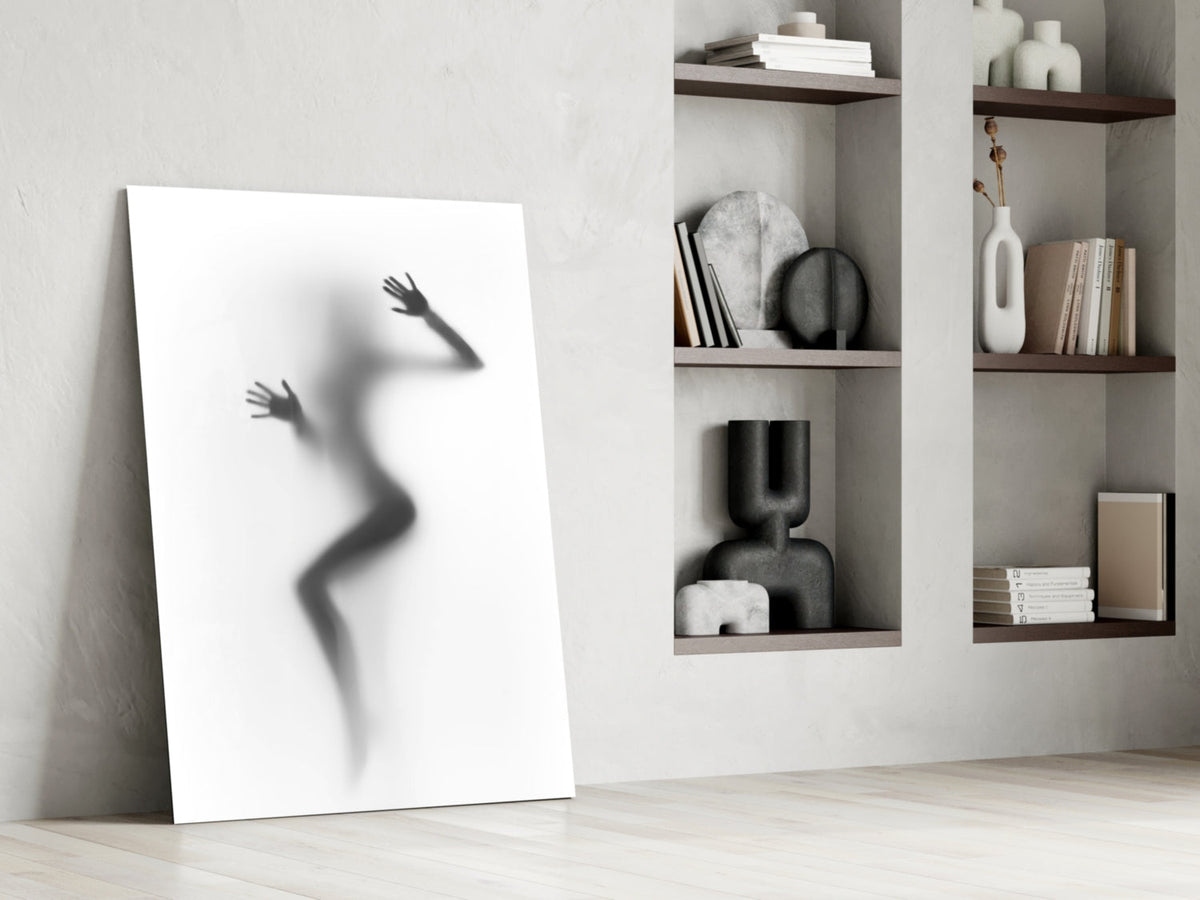Woman Shadow Glass Wall Art – Black and White Frosted Silhouette – view 6