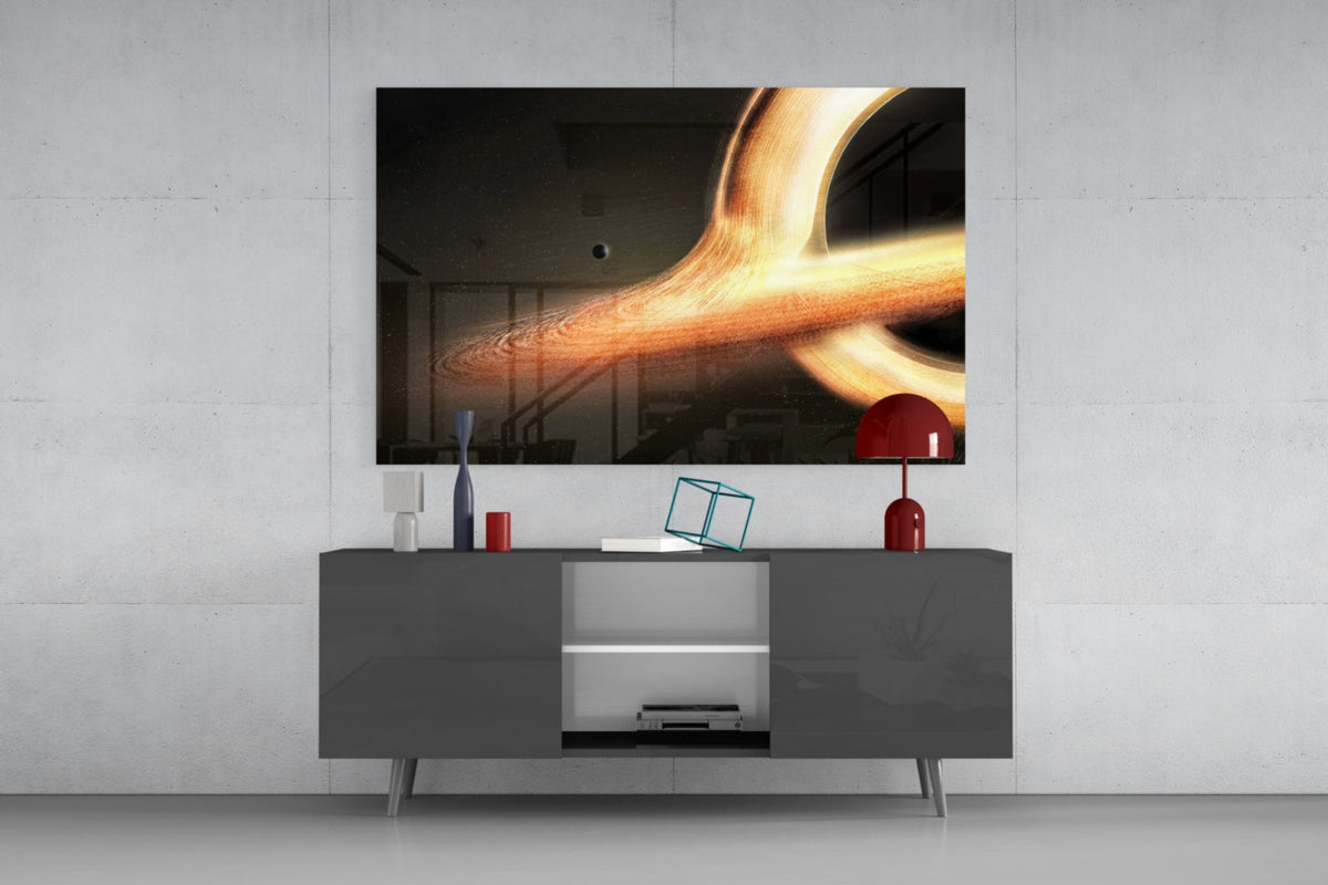 Golden Black Hole Cosmic Glass Wall Art with Starfield – view 8