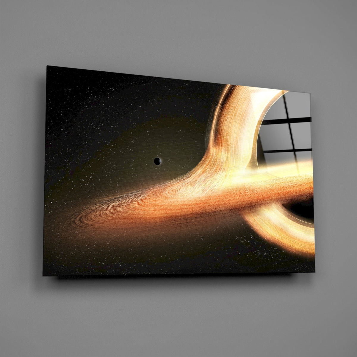 Golden Black Hole Cosmic Glass Wall Art with Starfield – view 2