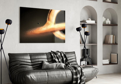 Golden Black Hole Cosmic Glass Wall Art with Starfield – view 4