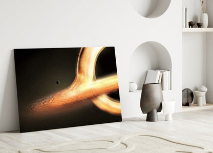 Golden Black Hole Cosmic Glass Wall Art with Starfield – view 3