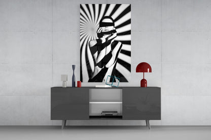 Censored Muse Op-Art Black and White Glass Wall Art – view 8