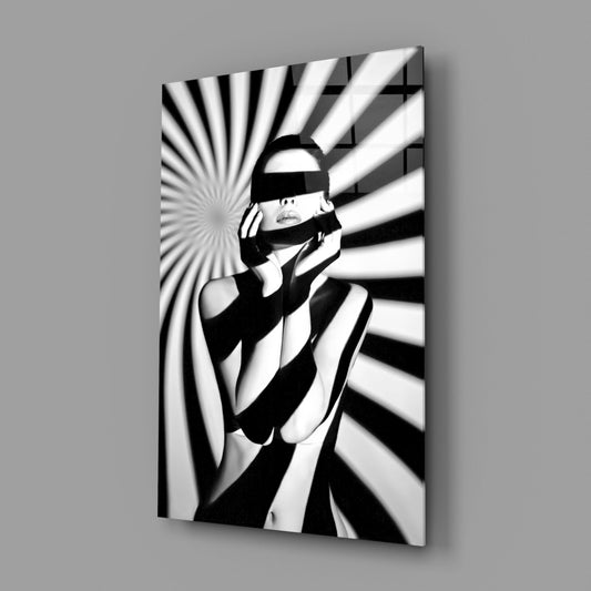 Censored Muse Op-Art Black and White Glass Wall Art – view 2
