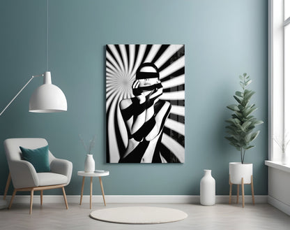 Censored Muse Op-Art Black and White Glass Wall Art – view 4