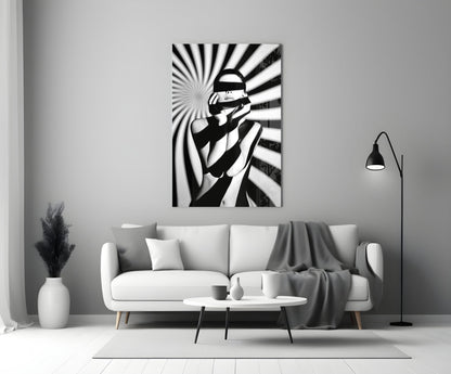 Censored Muse Op-Art Black and White Glass Wall Art – view 3