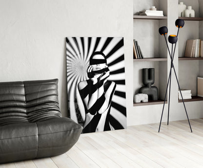 Censored Muse Op-Art Black and White Glass Wall Art – view 5