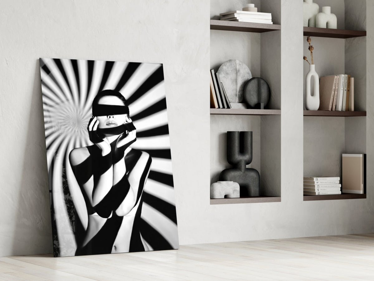 Censored Muse Op-Art Black and White Glass Wall Art – view 6