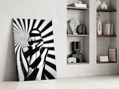 Censored Muse Op-Art Black and White Glass Wall Art – view 6