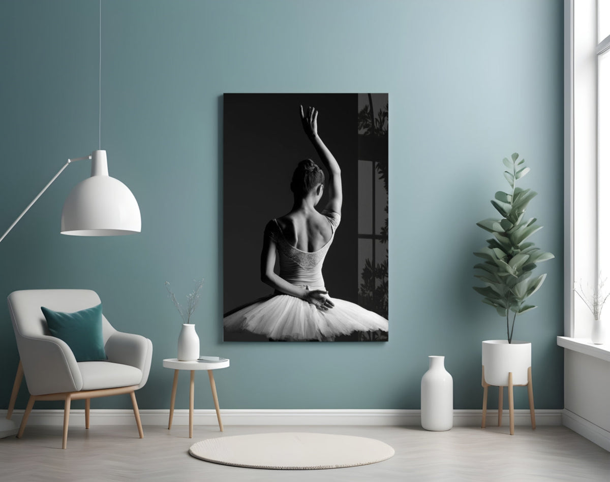 Black and White Tutu Ballerina Glass Wall Art – view 4