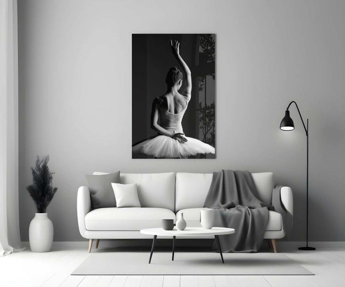 Black and White Tutu Ballerina Glass Wall Art – view 3