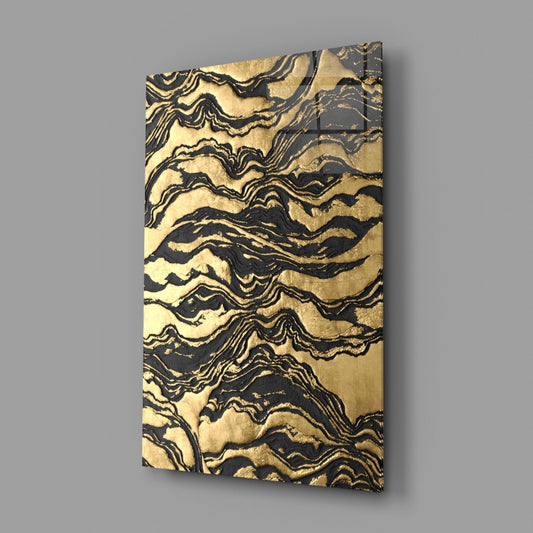 Black Marbled Ripple Golden Waves Glass Wall Art – view 2