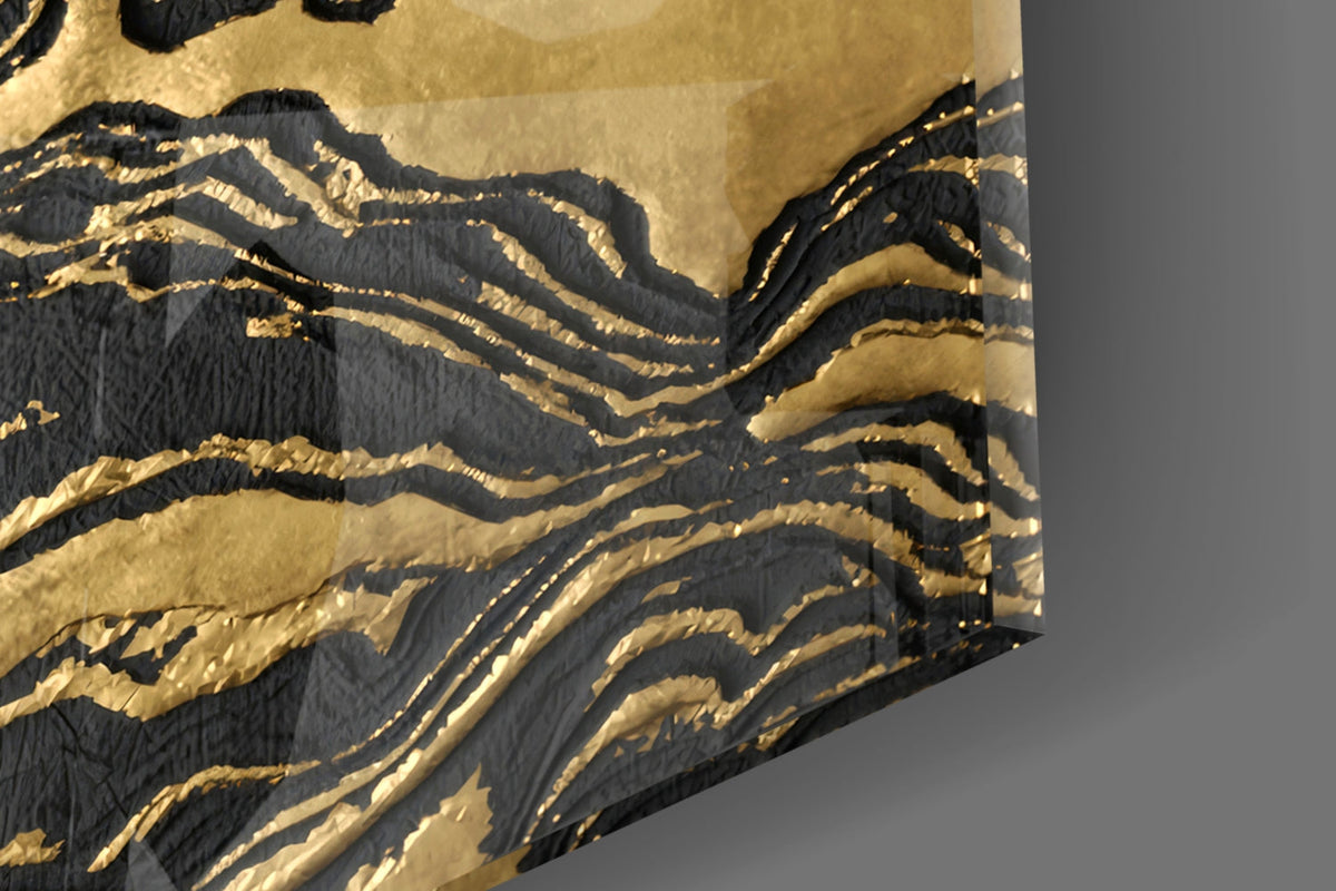 Black Marbled Ripple Golden Waves Glass Wall Art – view 7