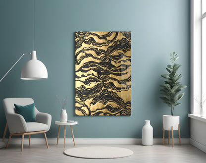 Black Marbled Ripple Golden Waves Glass Wall Art – view 4
