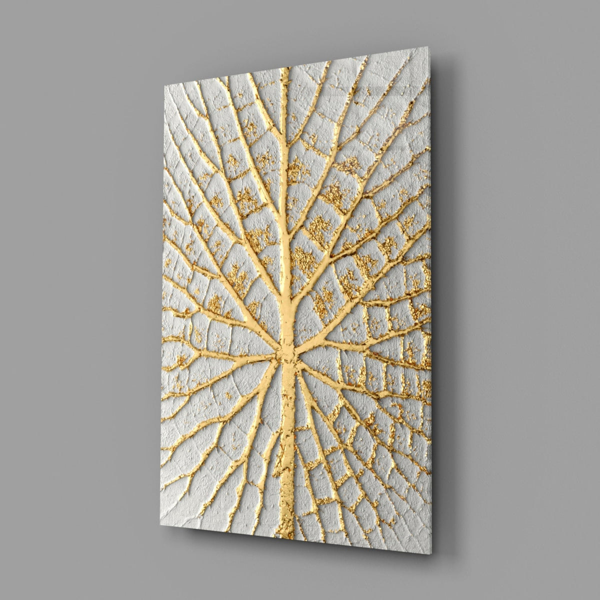 Gold Leaf Veins on White Abstract Glass Wall Art – view 2