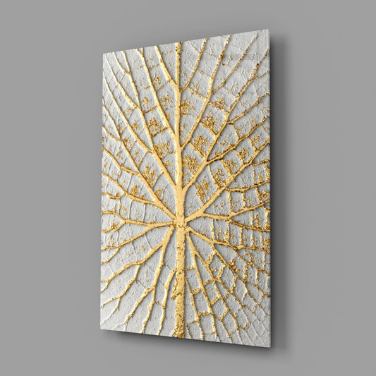 Gold Leaf Veins on White Abstract Glass Wall Art – view 2