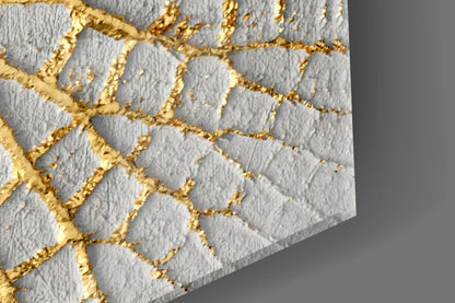 Gold Leaf Veins on White Abstract Glass Wall Art – view 7