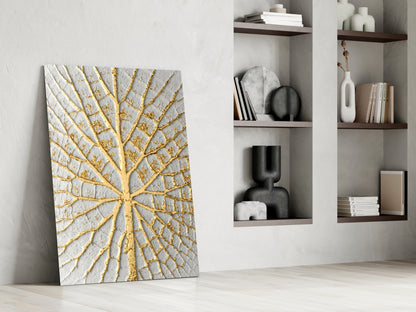 Gold Leaf Veins on White Abstract Glass Wall Art – view 6