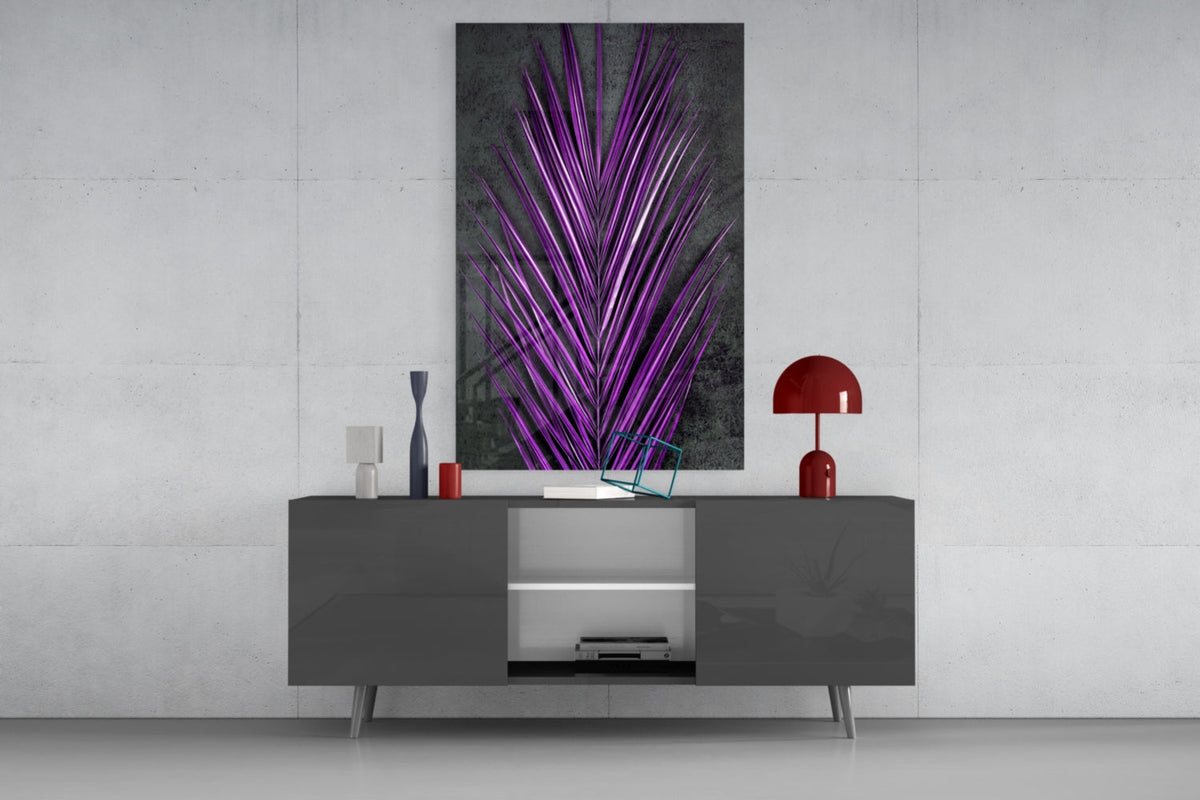 Bright Purple Areca Palm Frond Botanical Glass Wall Art – view 8