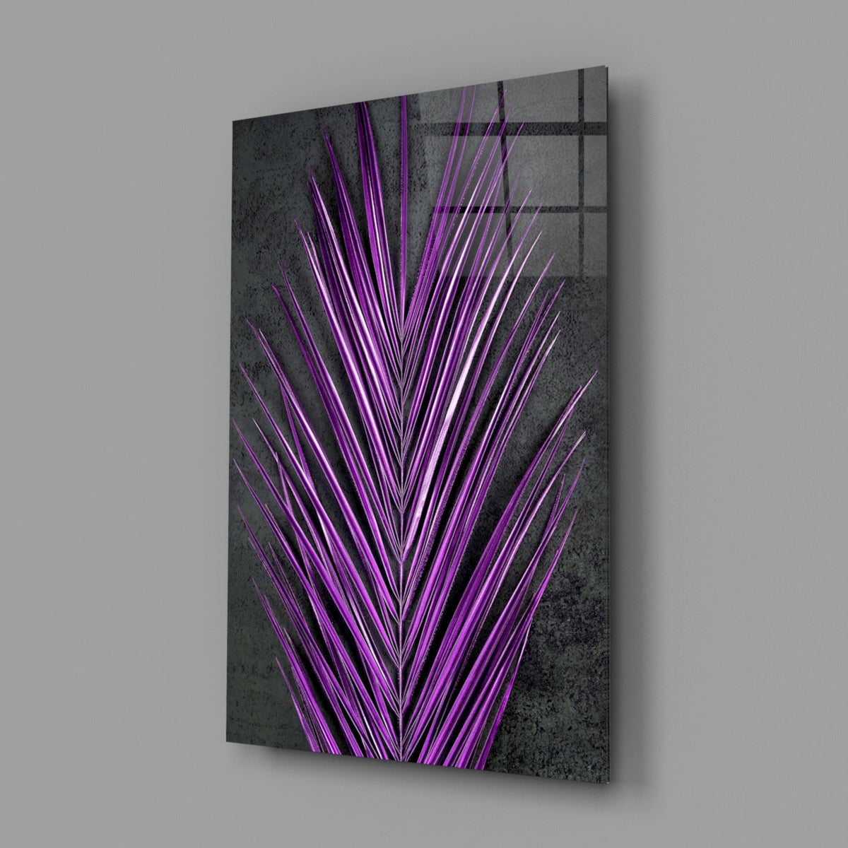 Bright Purple Areca Palm Frond Botanical Glass Wall Art – view 2