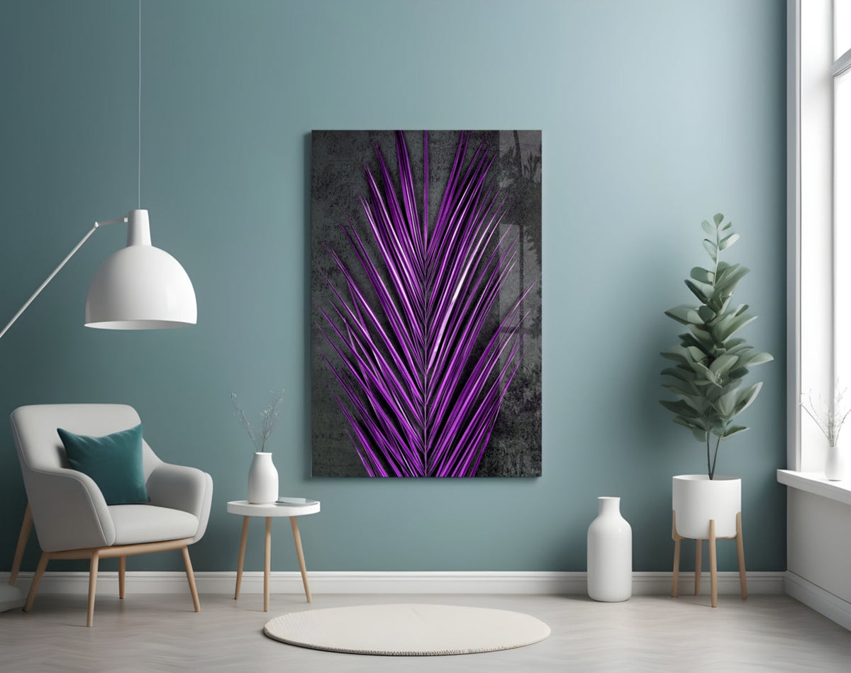 Bright Purple Areca Palm Frond Botanical Glass Wall Art – view 4