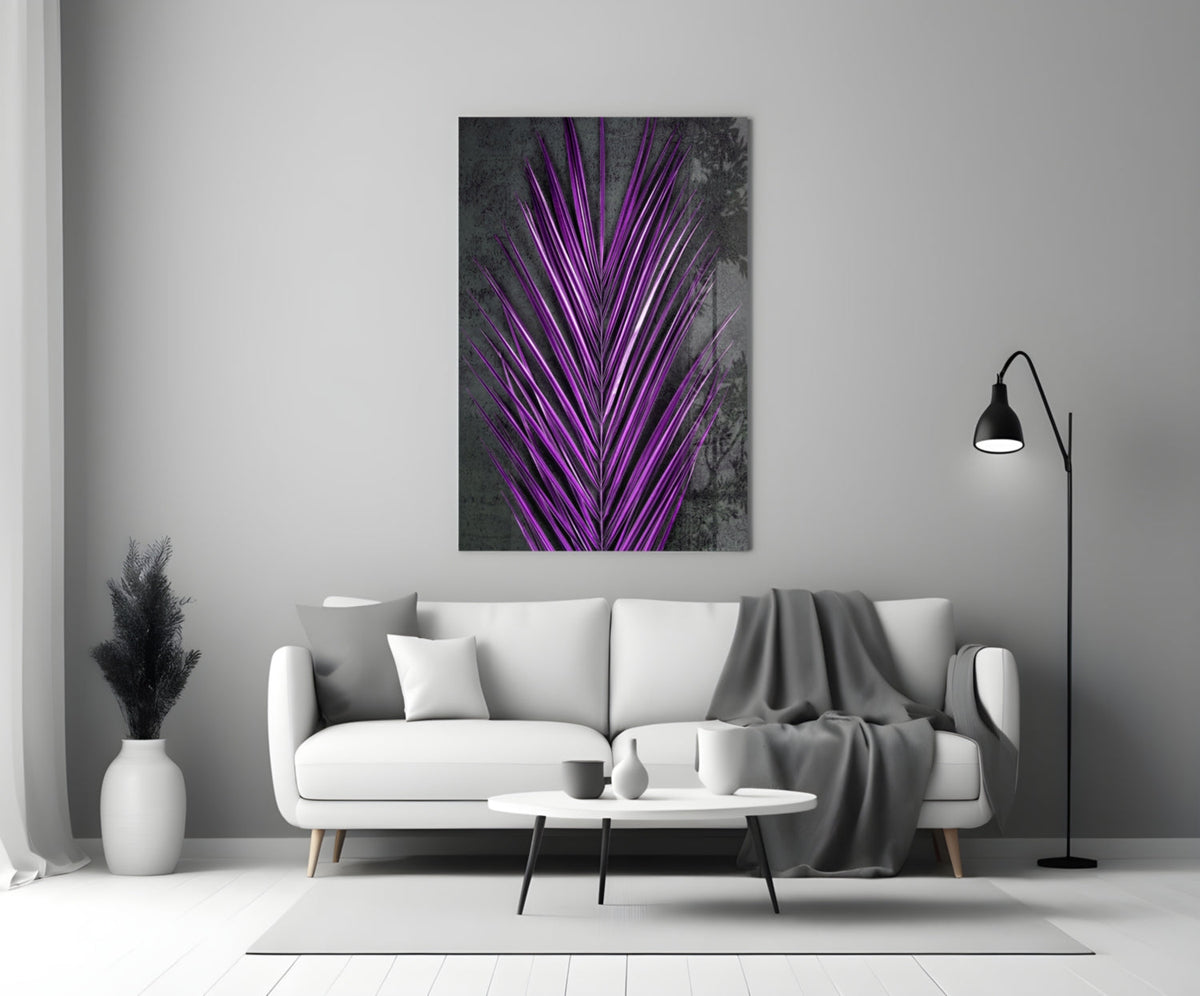 Bright Purple Areca Palm Frond Botanical Glass Wall Art – view 3