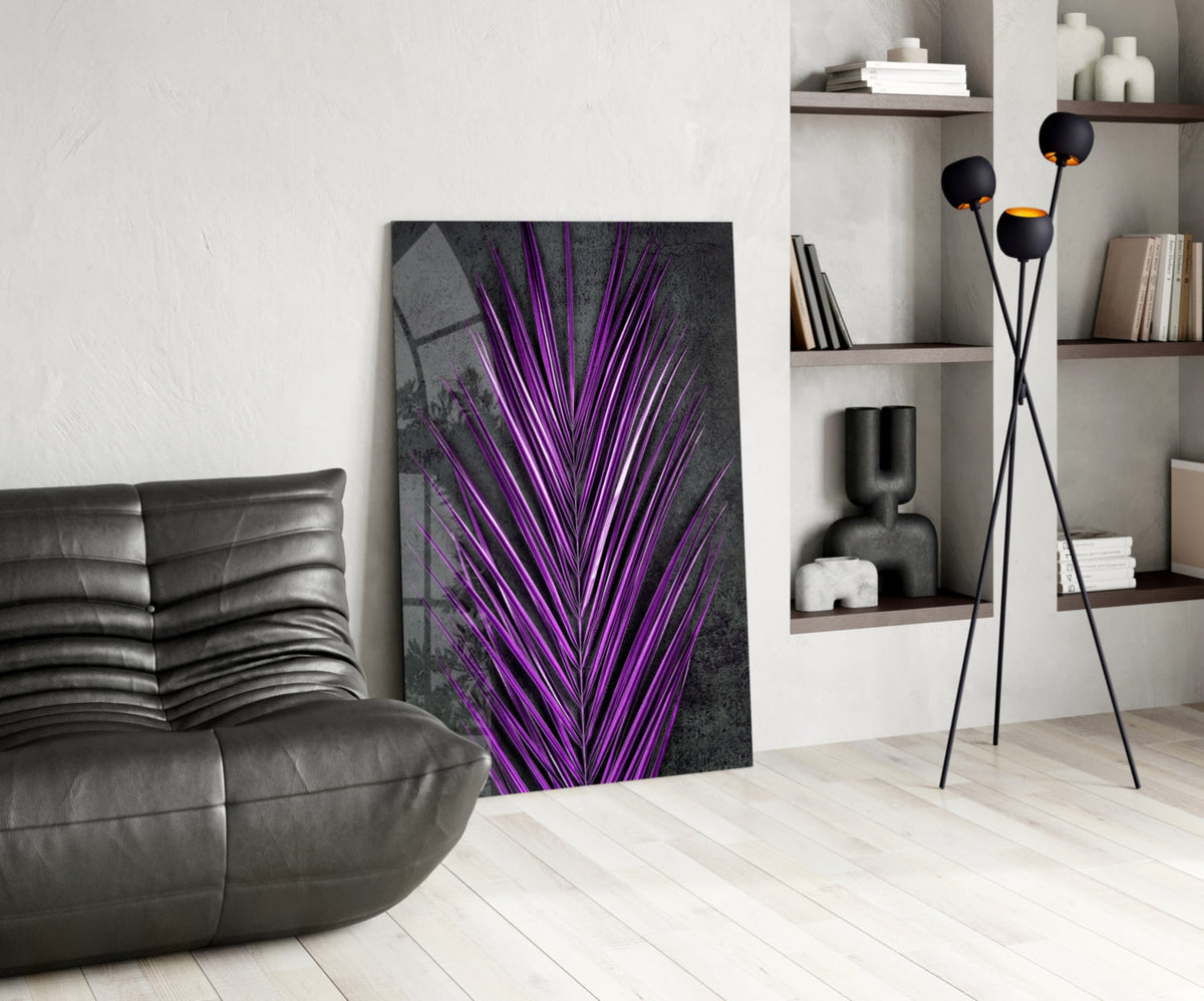 Bright Purple Areca Palm Frond Botanical Glass Wall Art – view 5